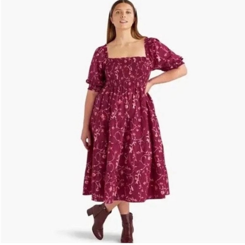 Hill House Burgundy Floral Long Sleeve Dress - Picture 4 of 8